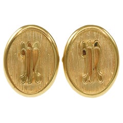 Gemelli / Orecchini ovali "M" in oro giallo 14 carati antichi