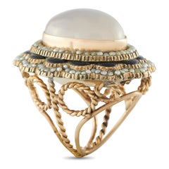 Antique 14K Yellow Gold Moonstone, Seed Pearl, and Onyx Ring MF61-021826