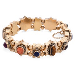 Antique 14k Yellow Gold Multi-Stone & Cameo Slide Bracelet