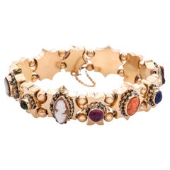 Pulsera antigua de oro amarillo de 14k con multipiedras y camafeo