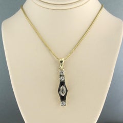 Antique 14k Yellow Gold Necklace with Onyx & Diamonds, 1.00ct