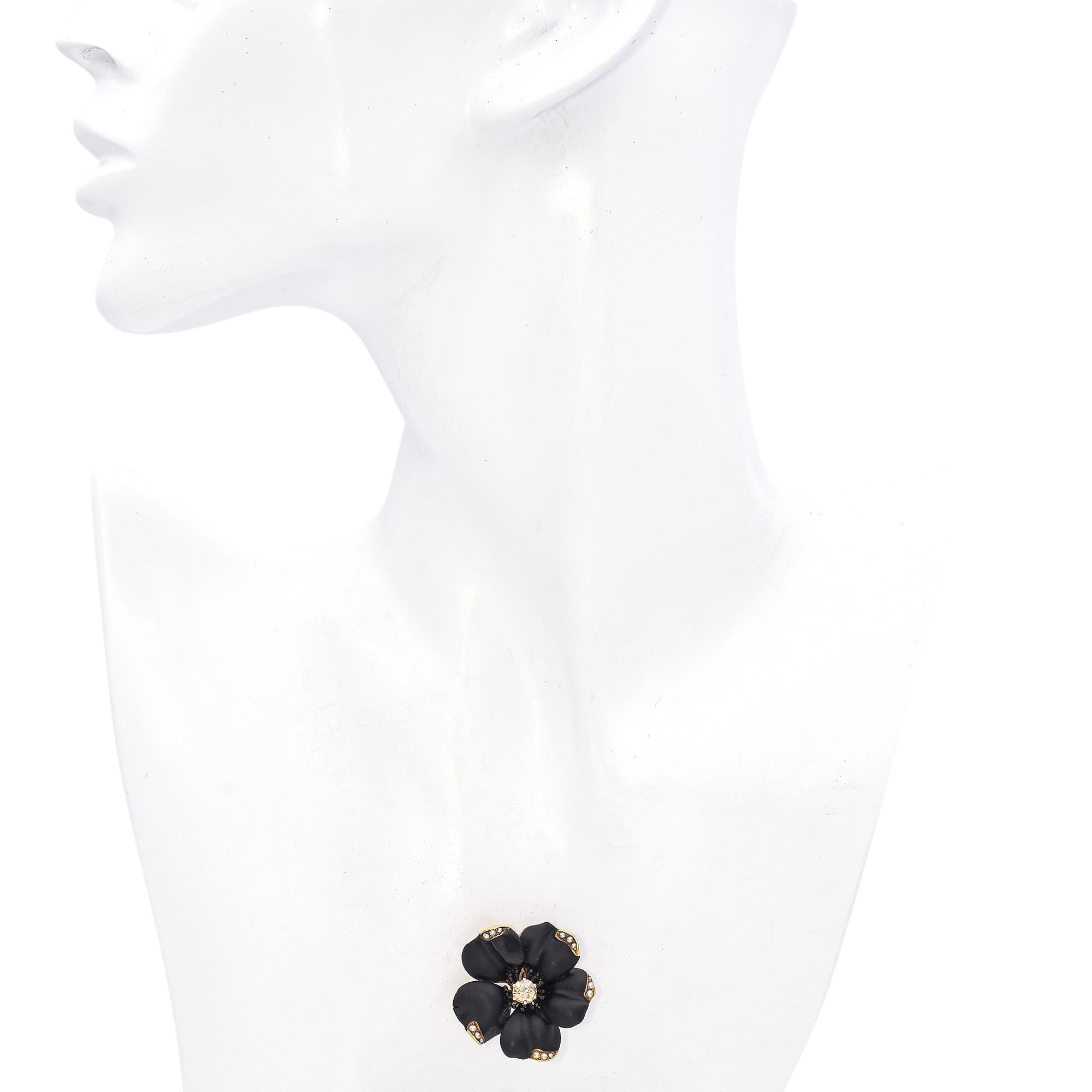 Antique 14K Yellow Gold Old Euro Champagne Diamond Mourning Brooch For Sale 1