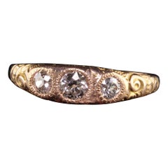 Antique 14K Yellow Gold Old Euro Diamond Three Stone Gypsy Ring