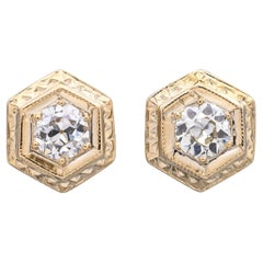 Antique 14K Yellow Gold Old European Cut Diamond Screw Back Earrings
