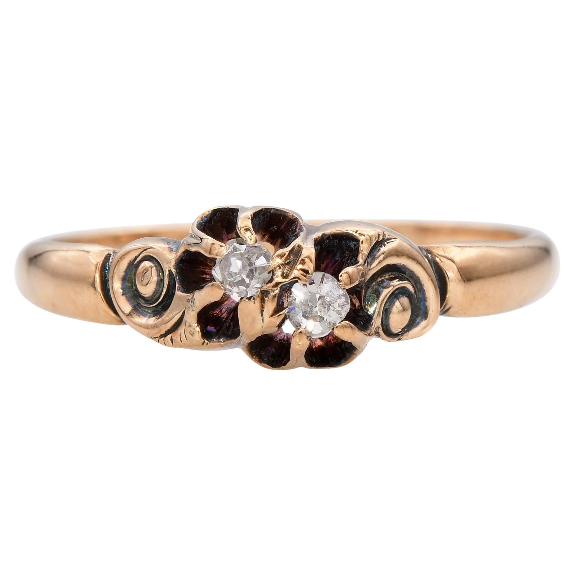 Antique 14k Yellow Gold Old Mine Cut Diamond Swirl Motif Ring