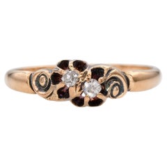 Antique 14k Yellow Gold Old Mine Cut Diamond Swirl Motif Ring