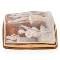 Antique 14k Yellow Gold "Orpheus Playing for Three Graces" Cameo Brooch