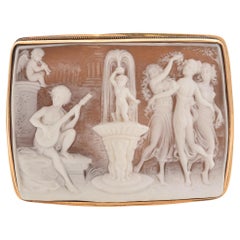Antique 14k Yellow Gold "Orpheus Playing for Three Graces" Cameo Brooch