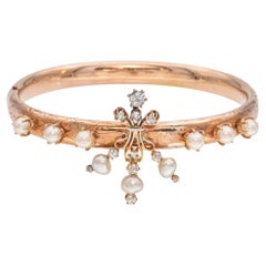 Antique 14k Yellow Gold Pearl and Diamond Bracelet