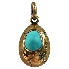 Antique 14K Yellow Gold & Persian Turquoise Egg Pendant - Early 20th Century