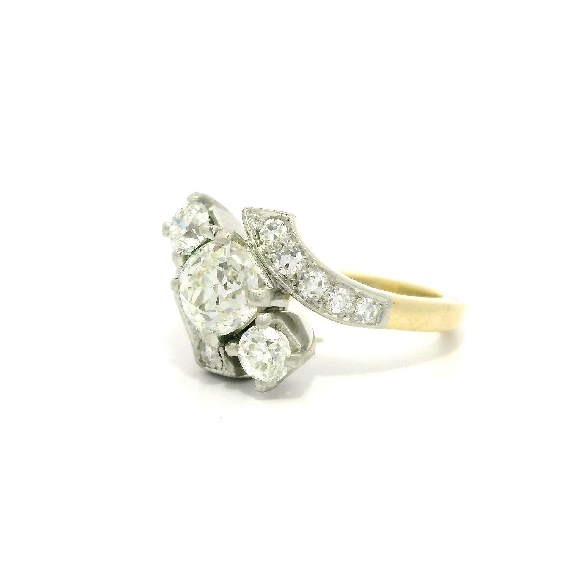 Antiker 14k Gelbgold Platin 1,22ctw klobiger alter Mine Cut Diamantring im Angebot 5