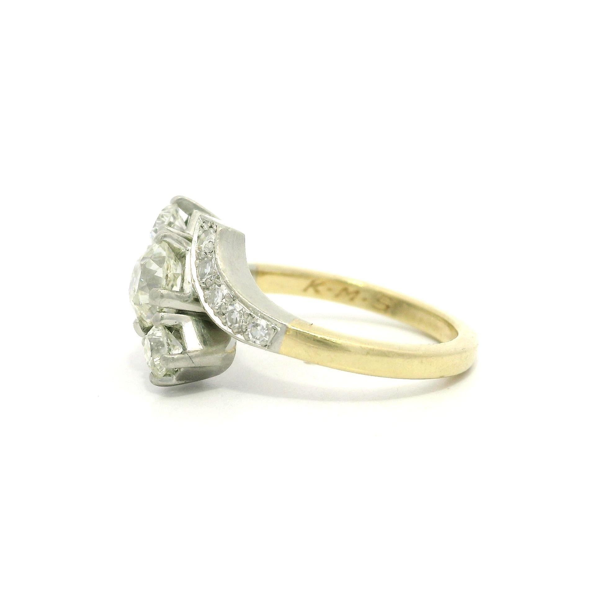 Antiker 14k Gelbgold Platin 1,22ctw klobiger alter Mine Cut Diamantring im Angebot 6