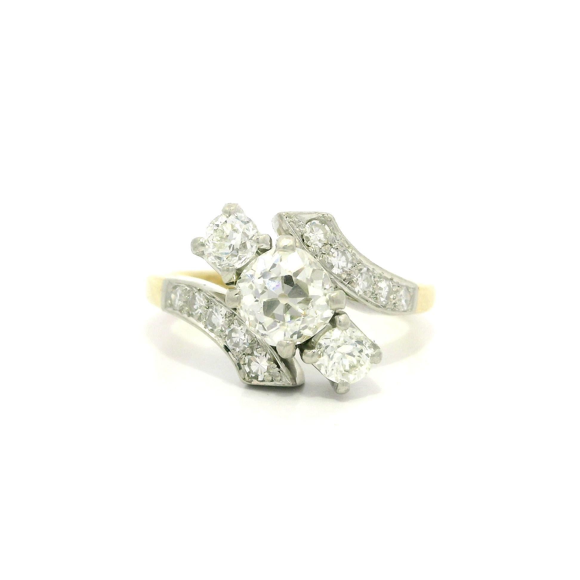 Antiker 14k Gelbgold Platin 1,22ctw klobiger alter Mine Cut Diamantring im Angebot 9