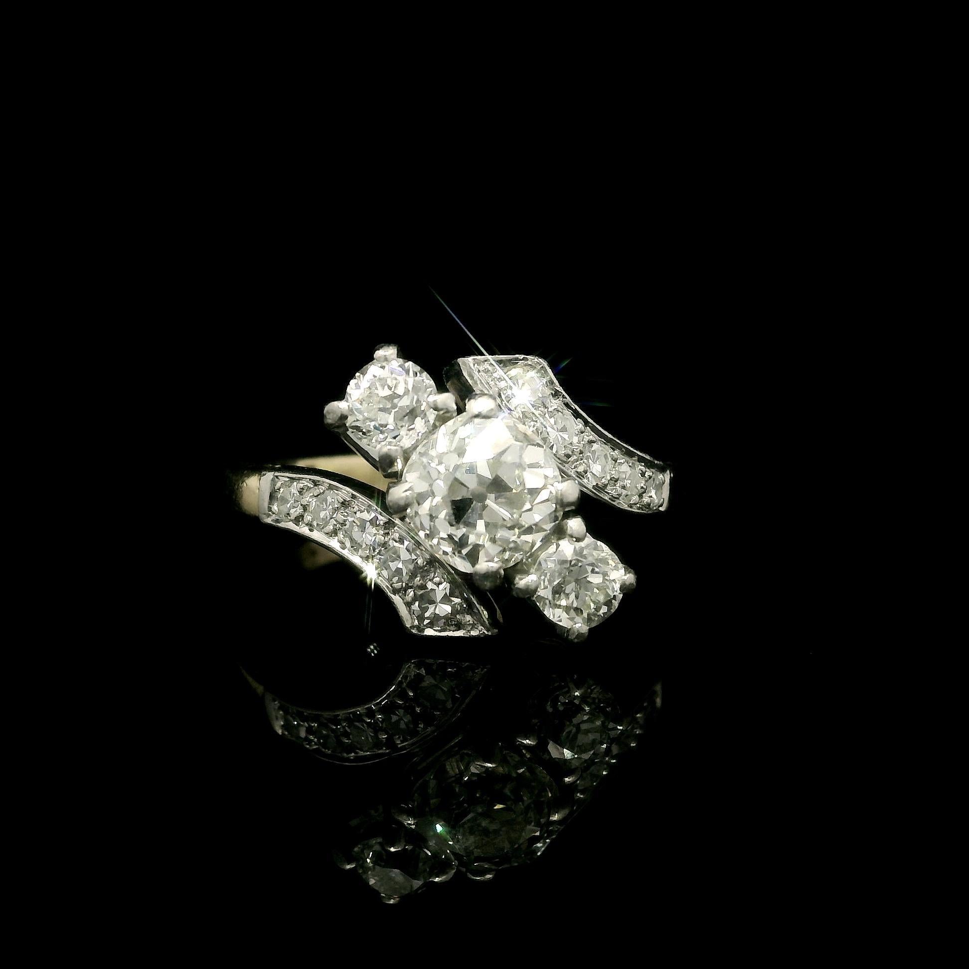 Antiker 14k Gelbgold Platin 1,22ctw klobiger alter Mine Cut Diamantring im Zustand „Hervorragend“ im Angebot in Montclair, NJ