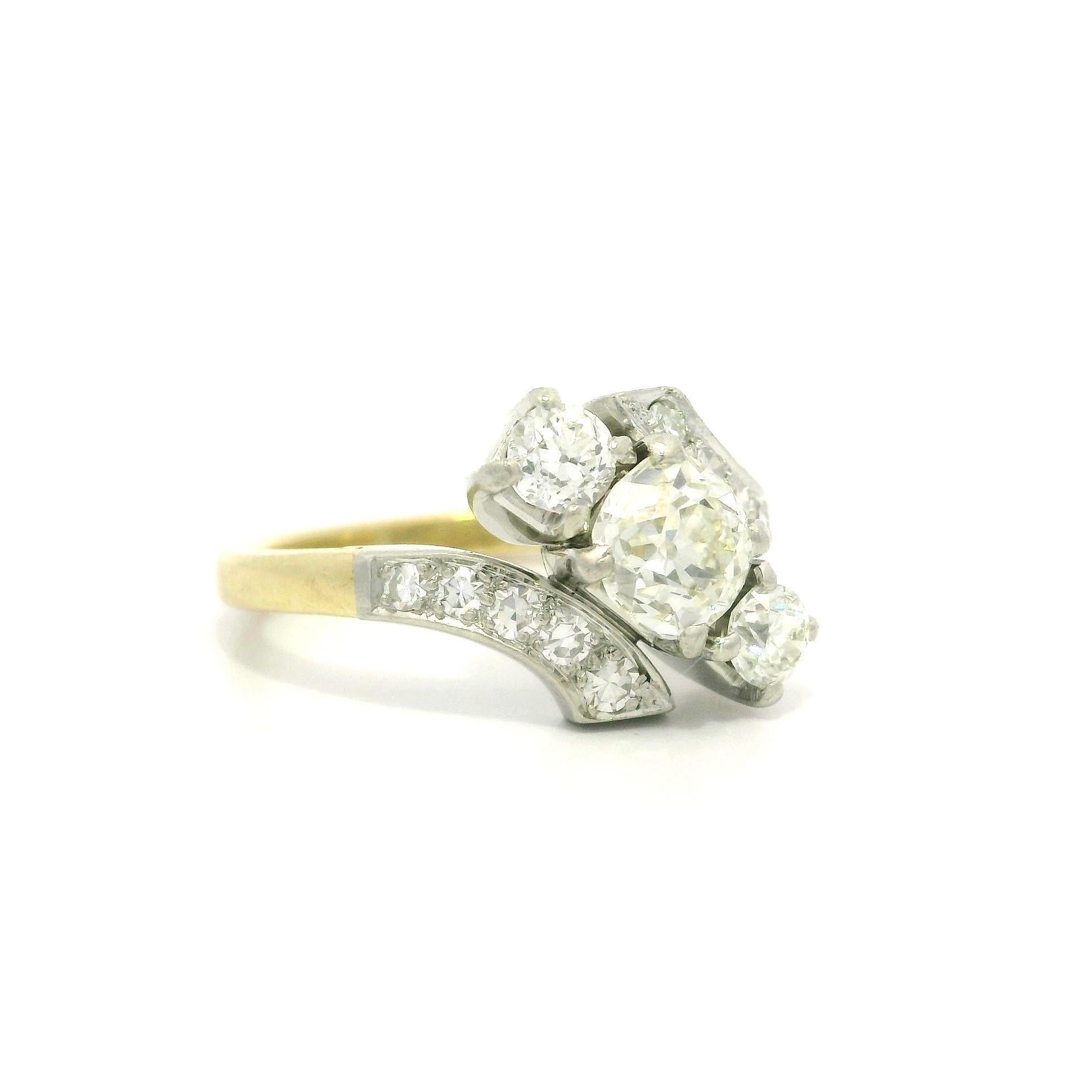 Antiker 14k Gelbgold Platin 1,22ctw klobiger alter Mine Cut Diamantring im Angebot 4