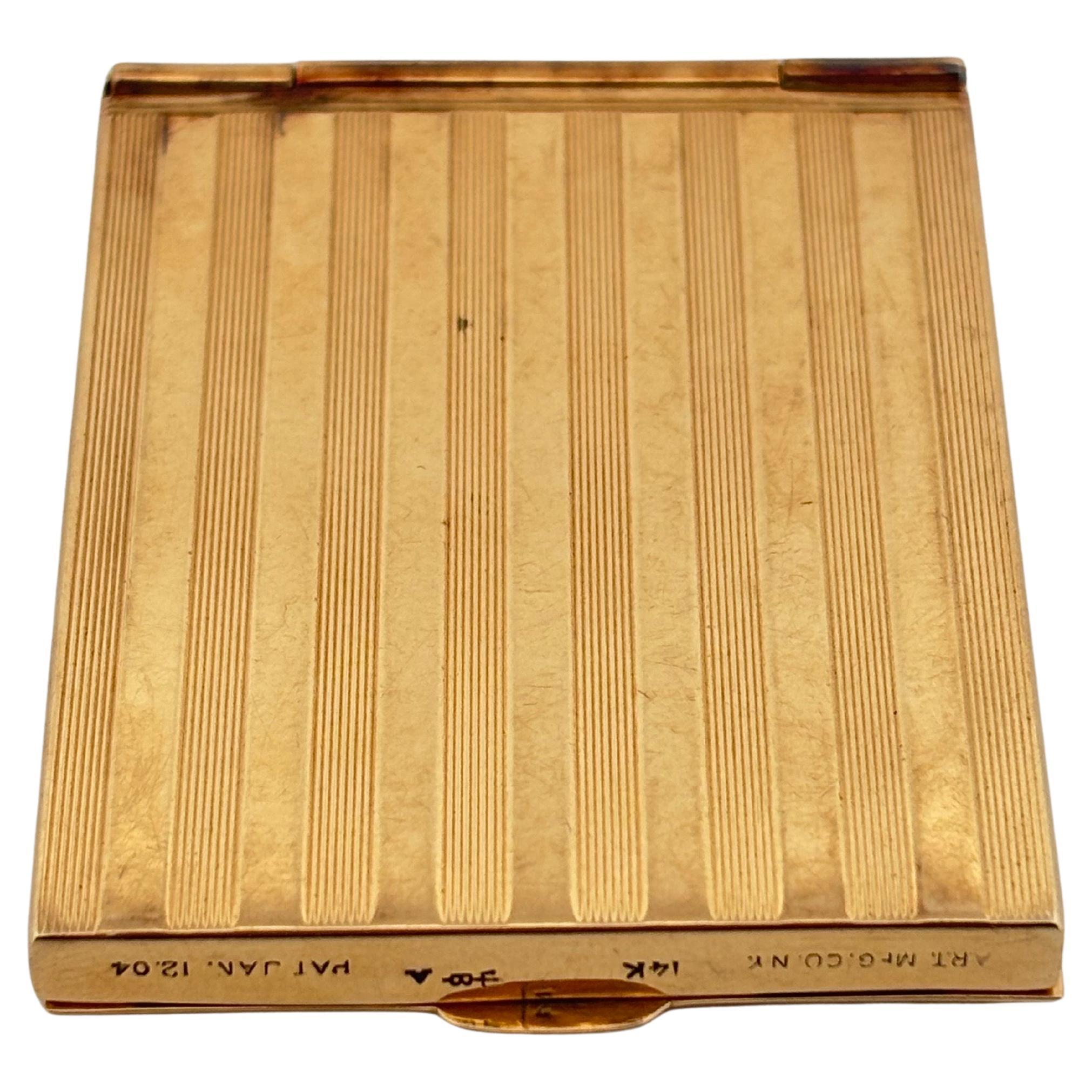 Art Nouveau Antique 14K Yellow Gold Rectangular Match Stick Holder Unengraved 1904 Jan. 12th For Sale