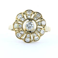 Anello antico in oro giallo 14k con diamanti taglio vecchio europeo 1,00ct