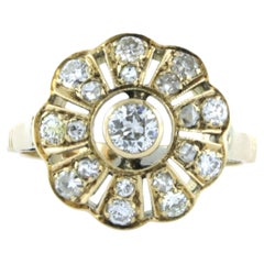 Anello antico in oro giallo 14k con diamanti taglio vecchio europeo 1,00ct