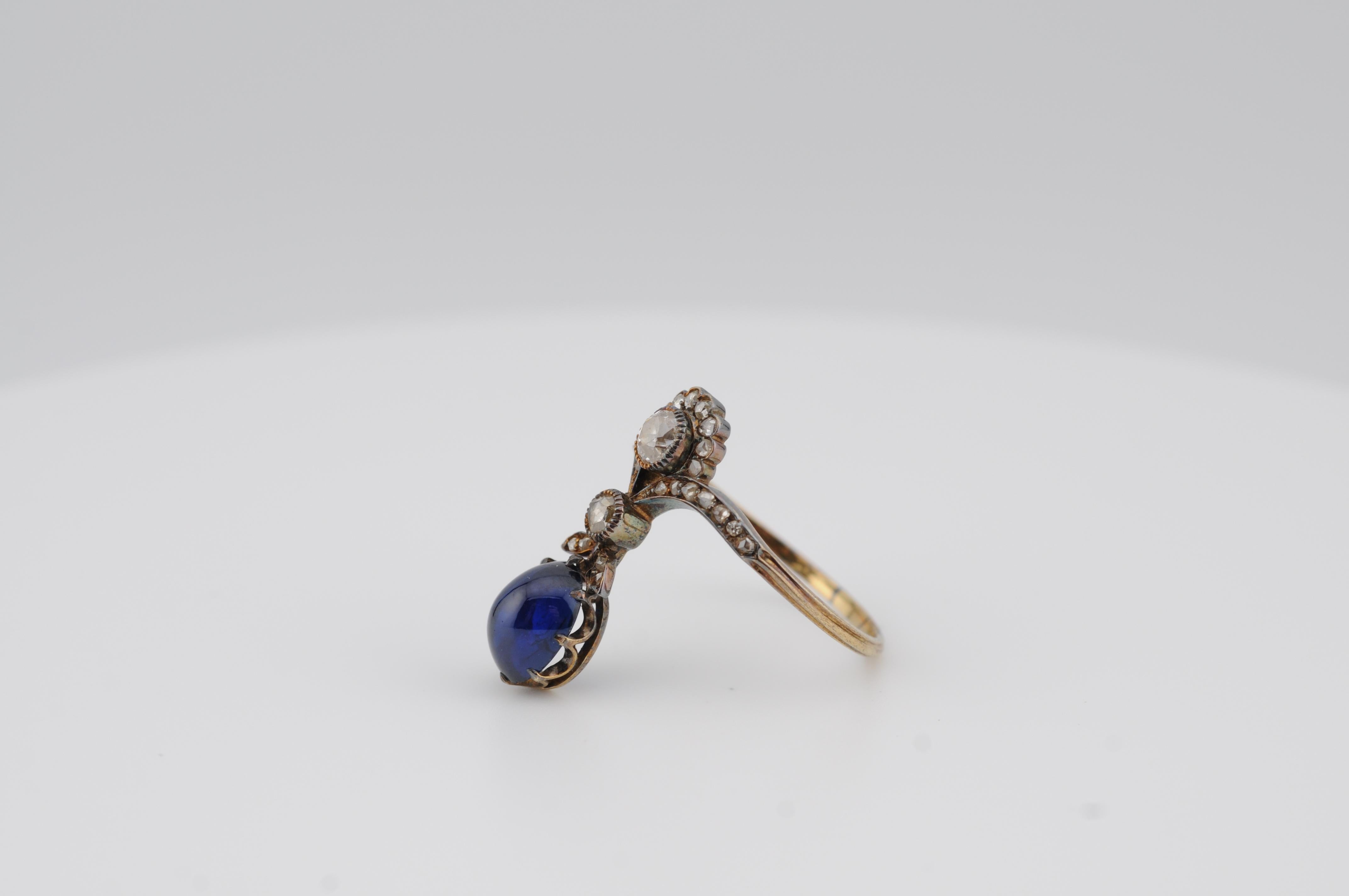 Bague ancienne en or jaune 14 carats avec saphir bleu roi Bon état - En vente à Berlin, BE