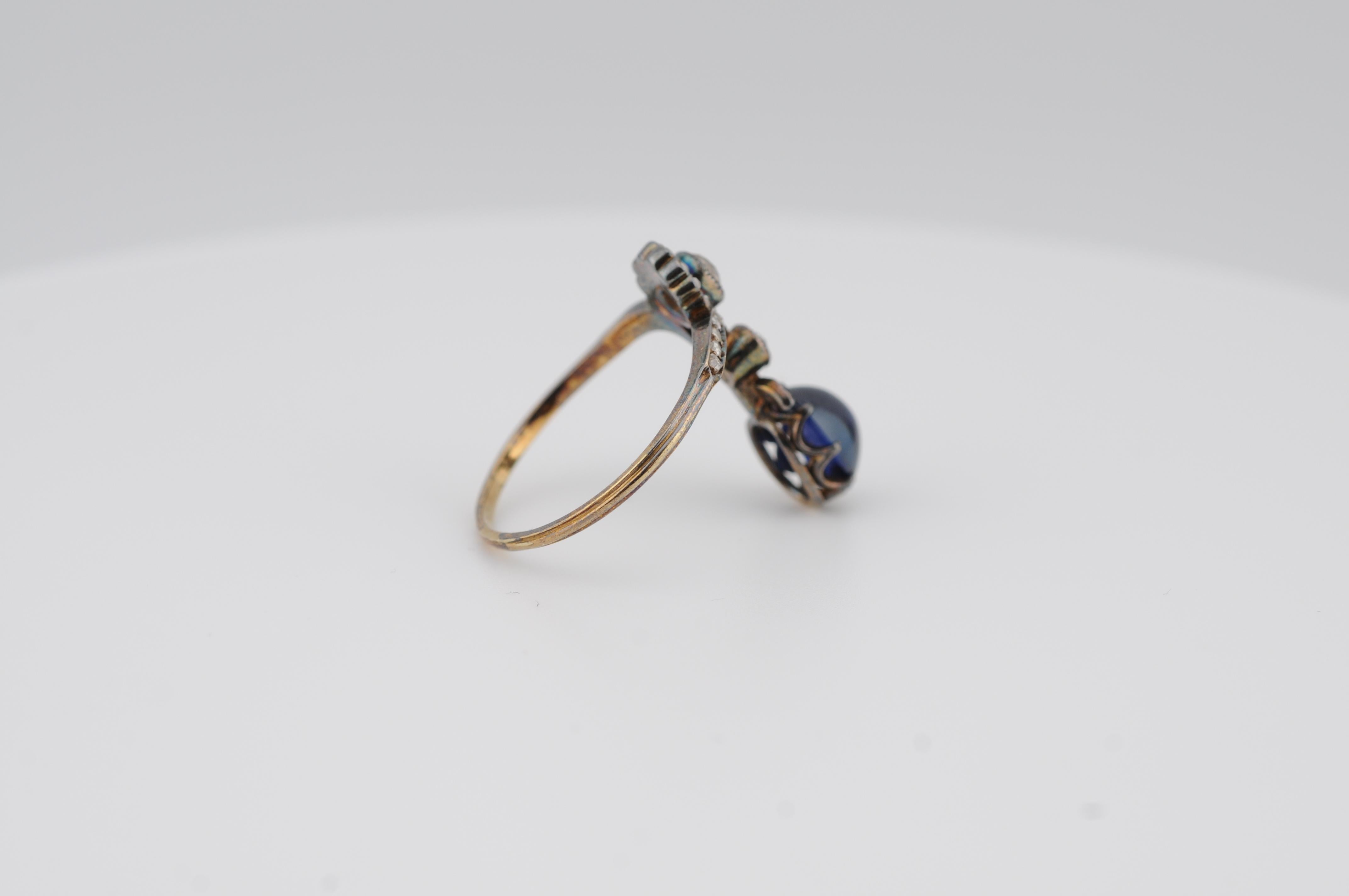 Bague ancienne en or jaune 14 carats avec saphir bleu roi en vente 2