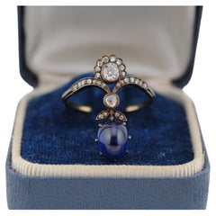 Anillo antiguo de oro amarillo de 14k con zafiro azul real