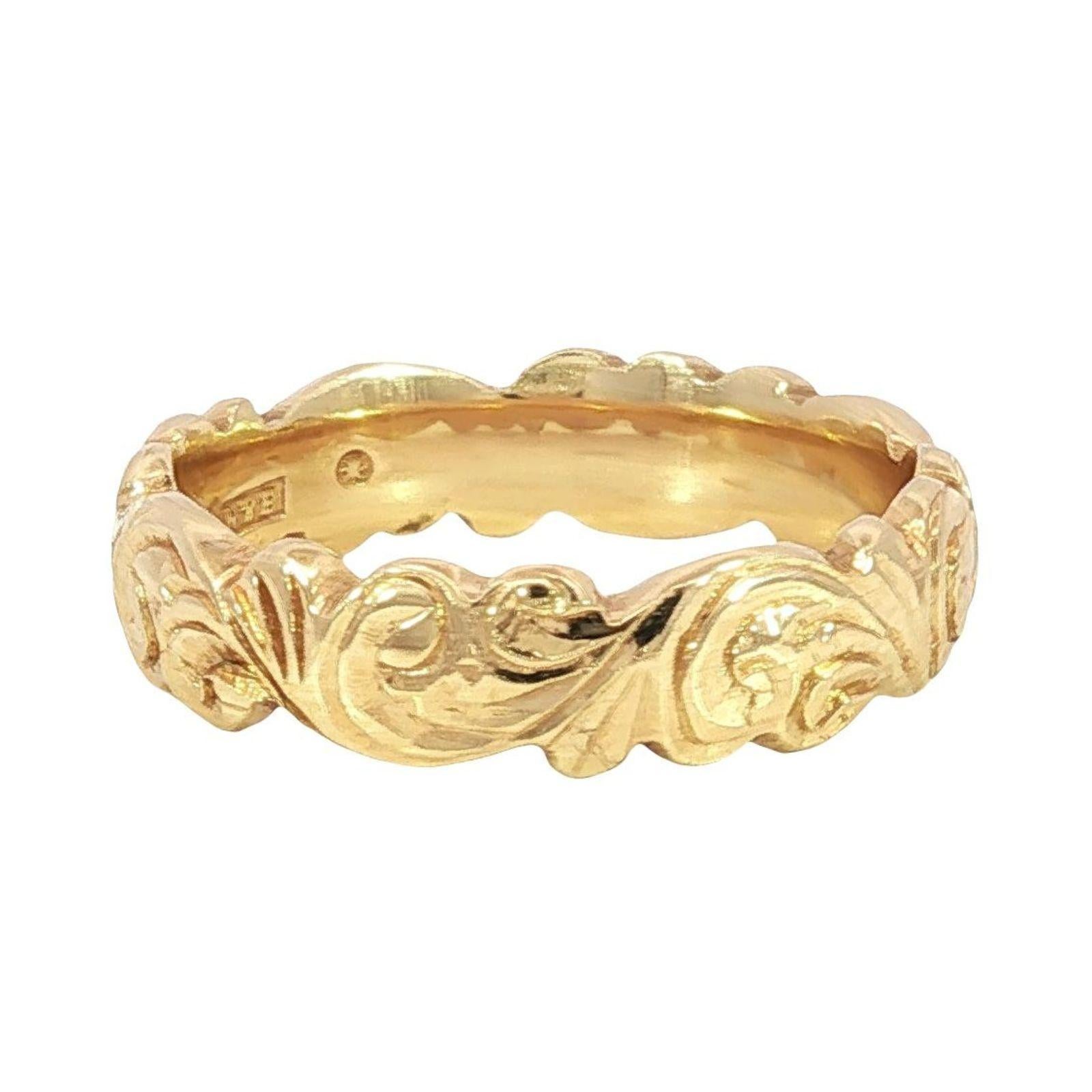 Antike 14k Gelbgold Scroll Arbeit graviert Band Ring Größe 6,25 Damen im Angebot