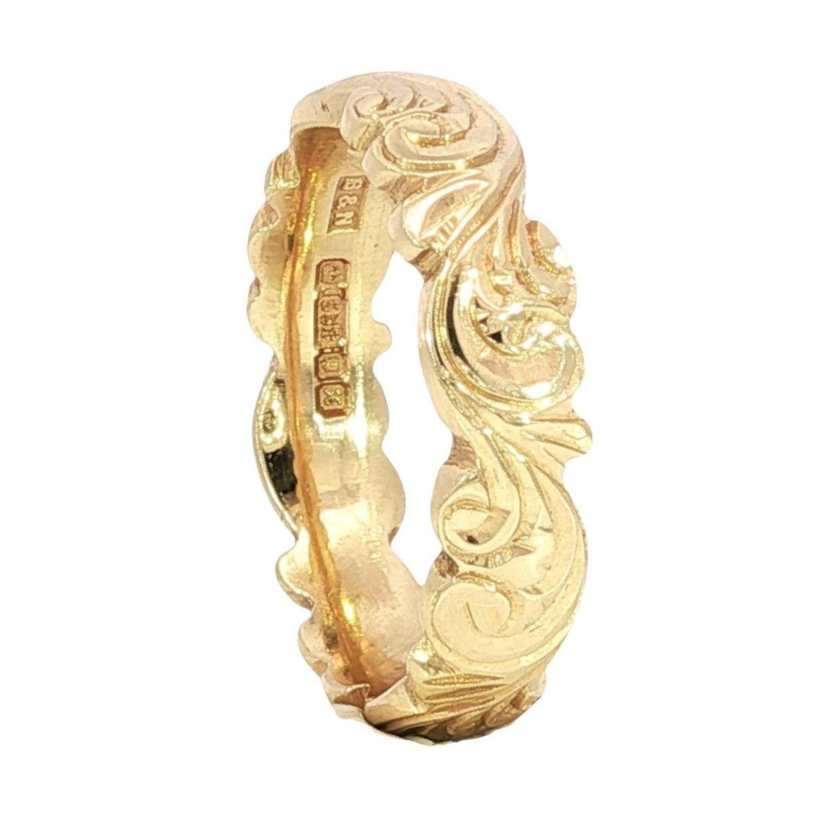 Antike 14k Gelbgold Scroll Arbeit graviert Band Ring Größe 6,25 im Angebot 1
