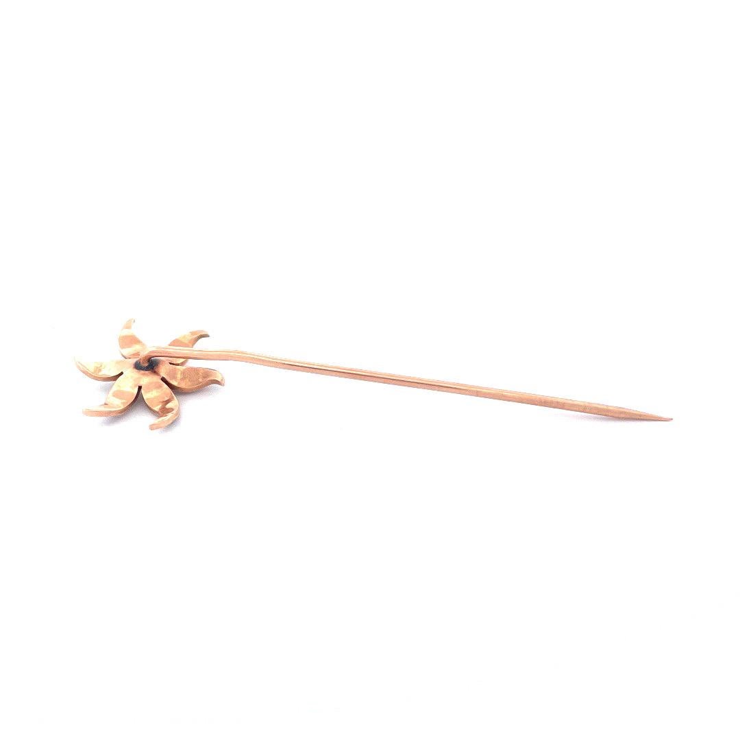 Round Cut Antique 14k Yellow Gold Seed Pearl Flower Pin For Sale