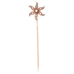 Vintage 14k Yellow Gold Seed Pearl Flower Pin
