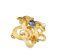 Antique 14k Yellow Gold Seed Pearl & Sapphire Brooch/Watch Fob