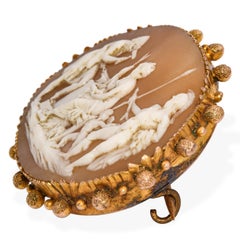 Antique 14k Yellow Gold Shell Cameo Vulcans Forge Venus with Husband Brooch