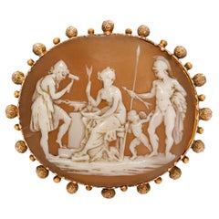 Vintage 14k Yellow Gold Shell Cameo Vulcans Forge Venus with Husband Brooch