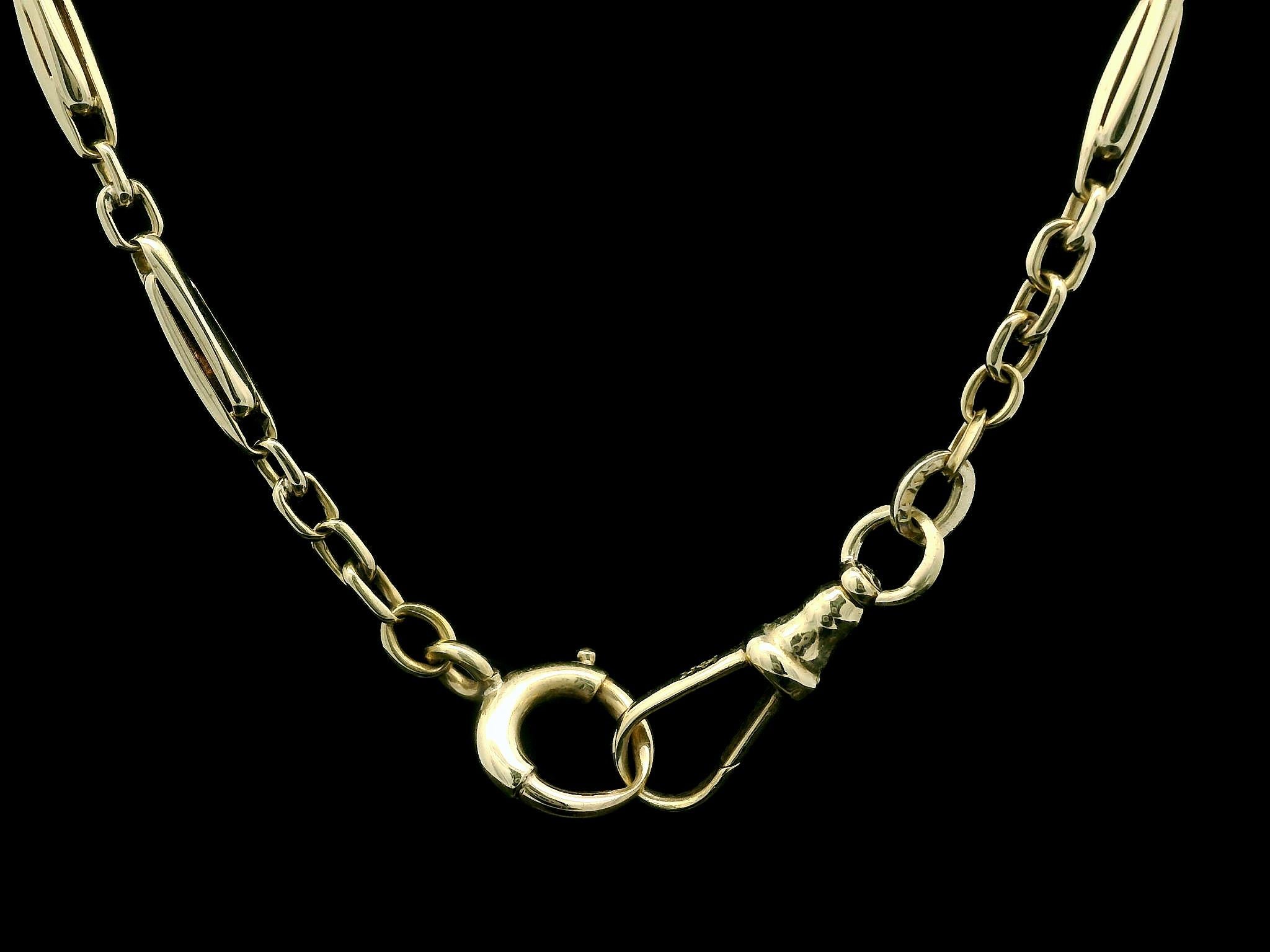 Material: 14k Yellow Gold
Weight: 12.6 Grams
Length: 14” (measured on ruler)
Clasp: Large spring ring and dog clasp
Clasp Dimensions: 2.1 x 2.1mm 
Condition: Antique, original finish & patina. Light Wear.
Stock Number: JO-56054999-0530243