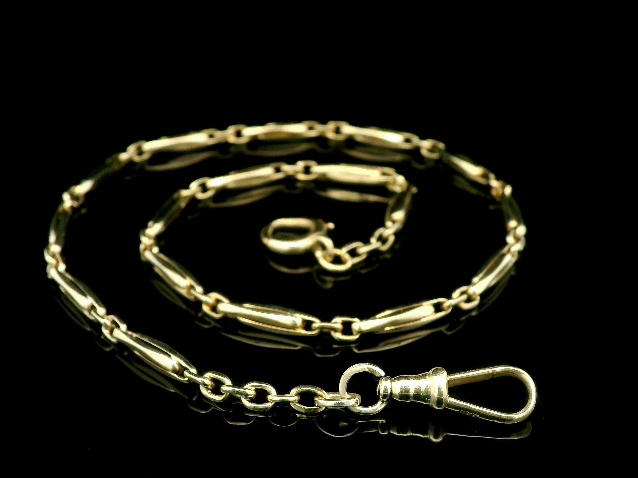 Antique 14k Yellow Gold Solid Well Made Pocket Watch Chain Dog Clip Spring Clasp In Excellent Condition In Montclair, NJ