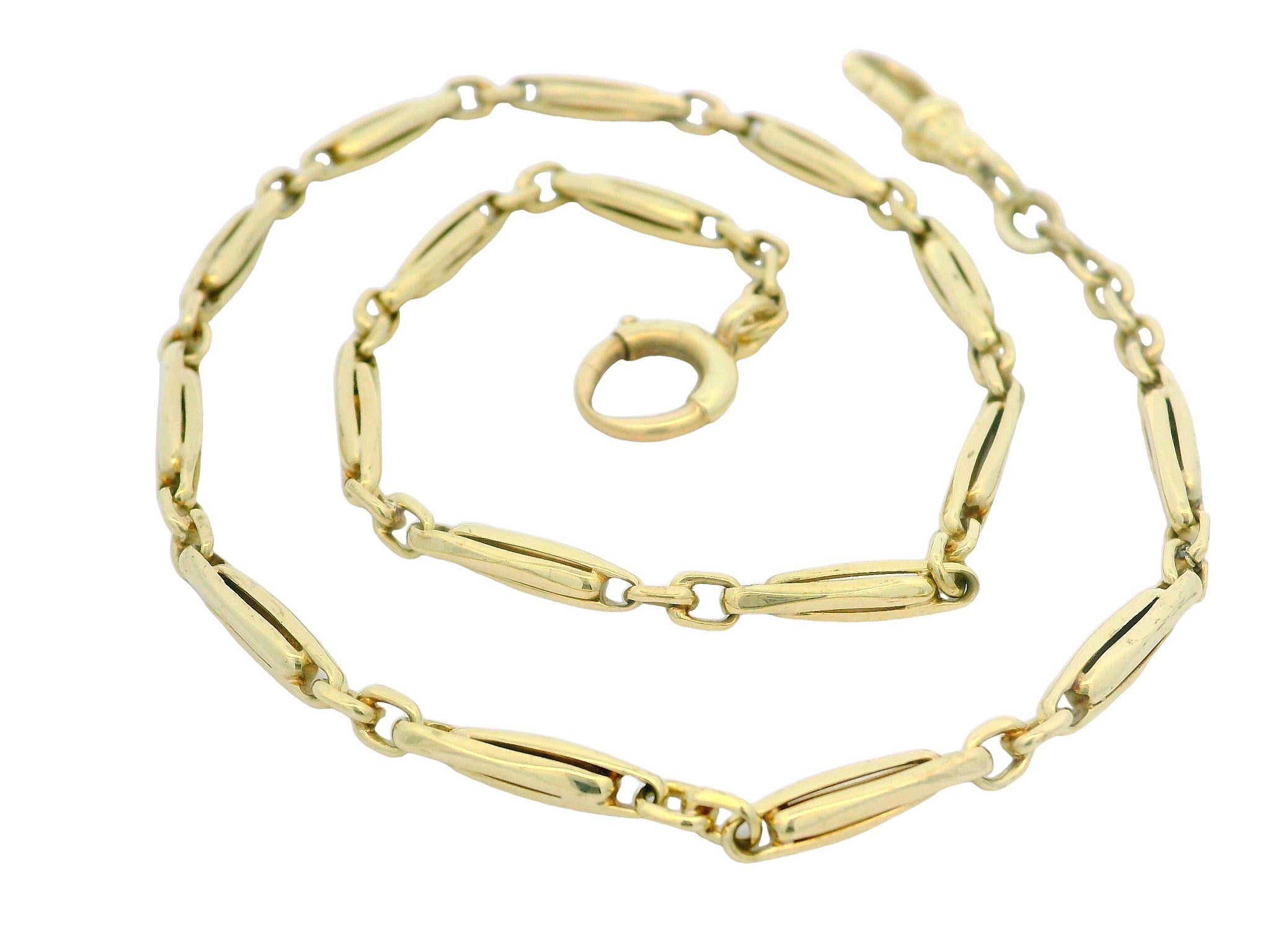 Women's or Men's Antique 14k Yellow Gold Solid Well Made Pocket Watch Chain Dog Clip Spring Clasp