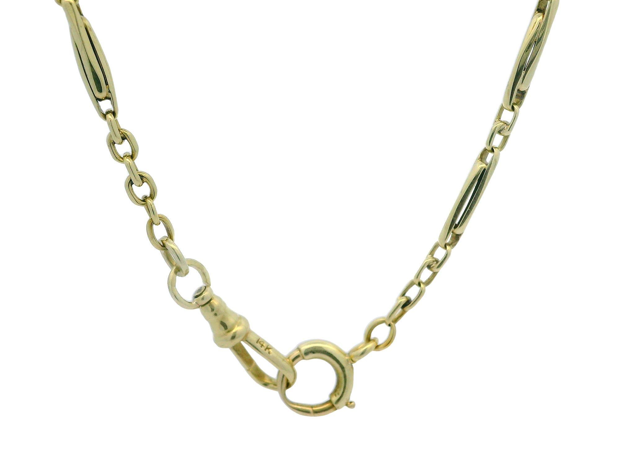 Antique 14k Yellow Gold Solid Well Made Pocket Watch Chain Dog Clip Spring Clasp 1