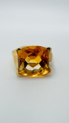 Antique 14K Yellow Gold Square-Cut Citrine Ring, 7.0 Carats