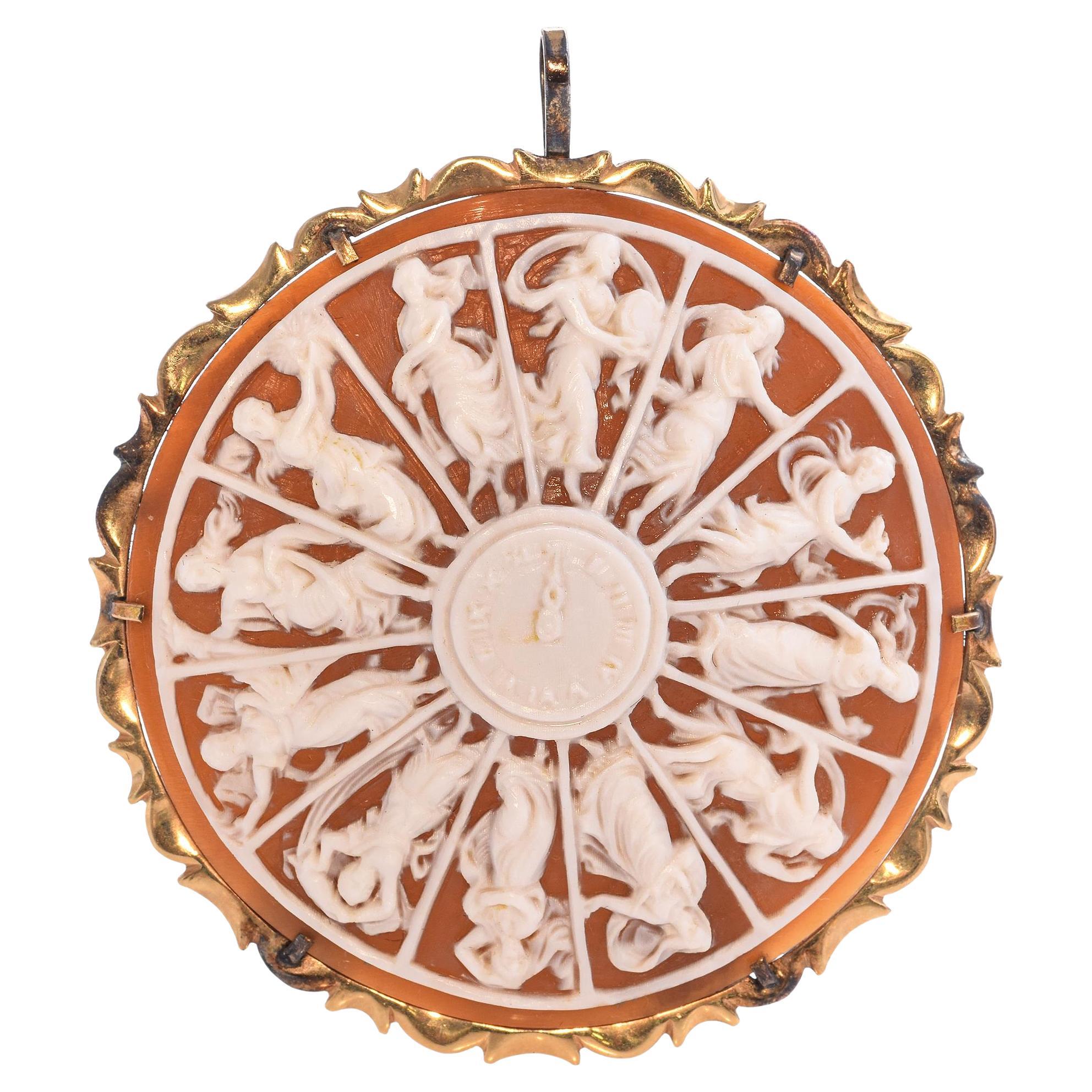 Vintage 14k Yellow Gold "Sundial" signed G Noto Cameo Brooch
