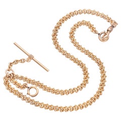 Antique 14k Yellow Gold  T-Bar Pocket Watch Chain