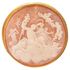 Antique 14k Yellow Gold The Triumph of Bacchus and Ariadne Cameo Brooch