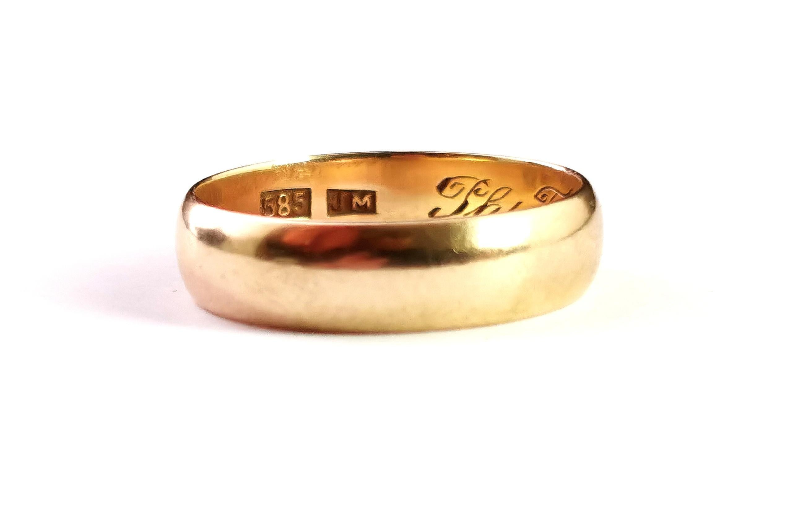 Antique 14k yellow gold wedding band ring, Engraved 4