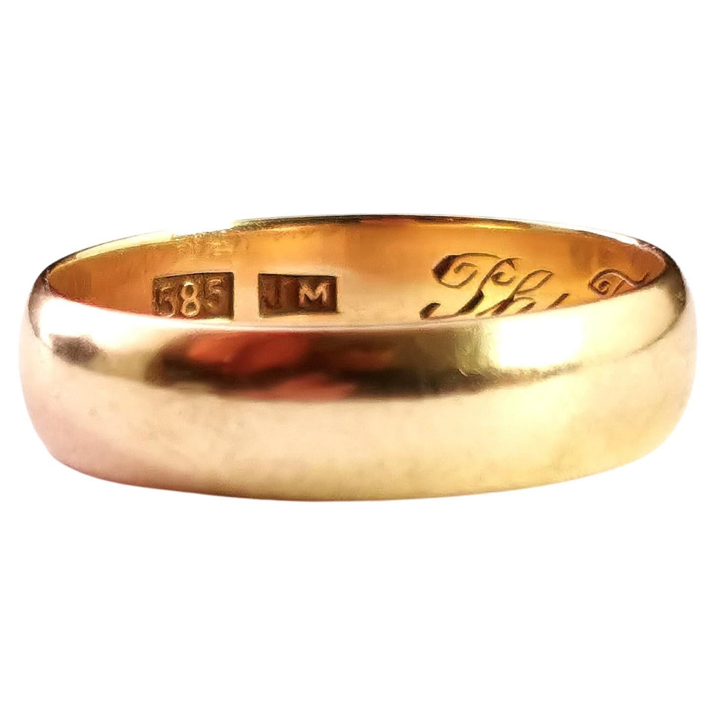Antique 14k yellow gold wedding band ring, Engraved 