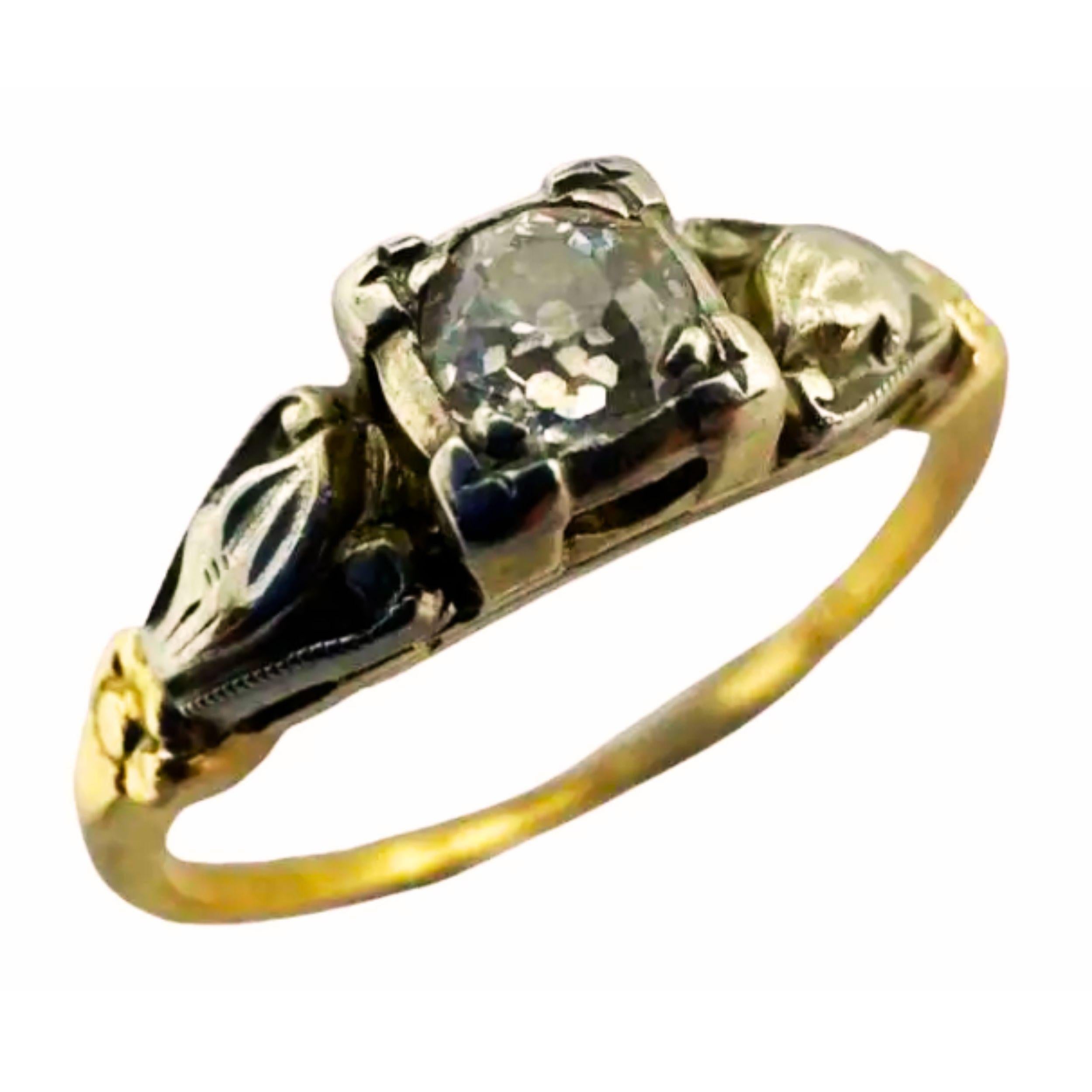 Antique 14K Yellow Gold With White Gold Accent Diamond Ring Size: 6 For Sale 5