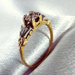 Antique 14K Yellow Gold With White Gold Accent Diamond Ring Size: 6