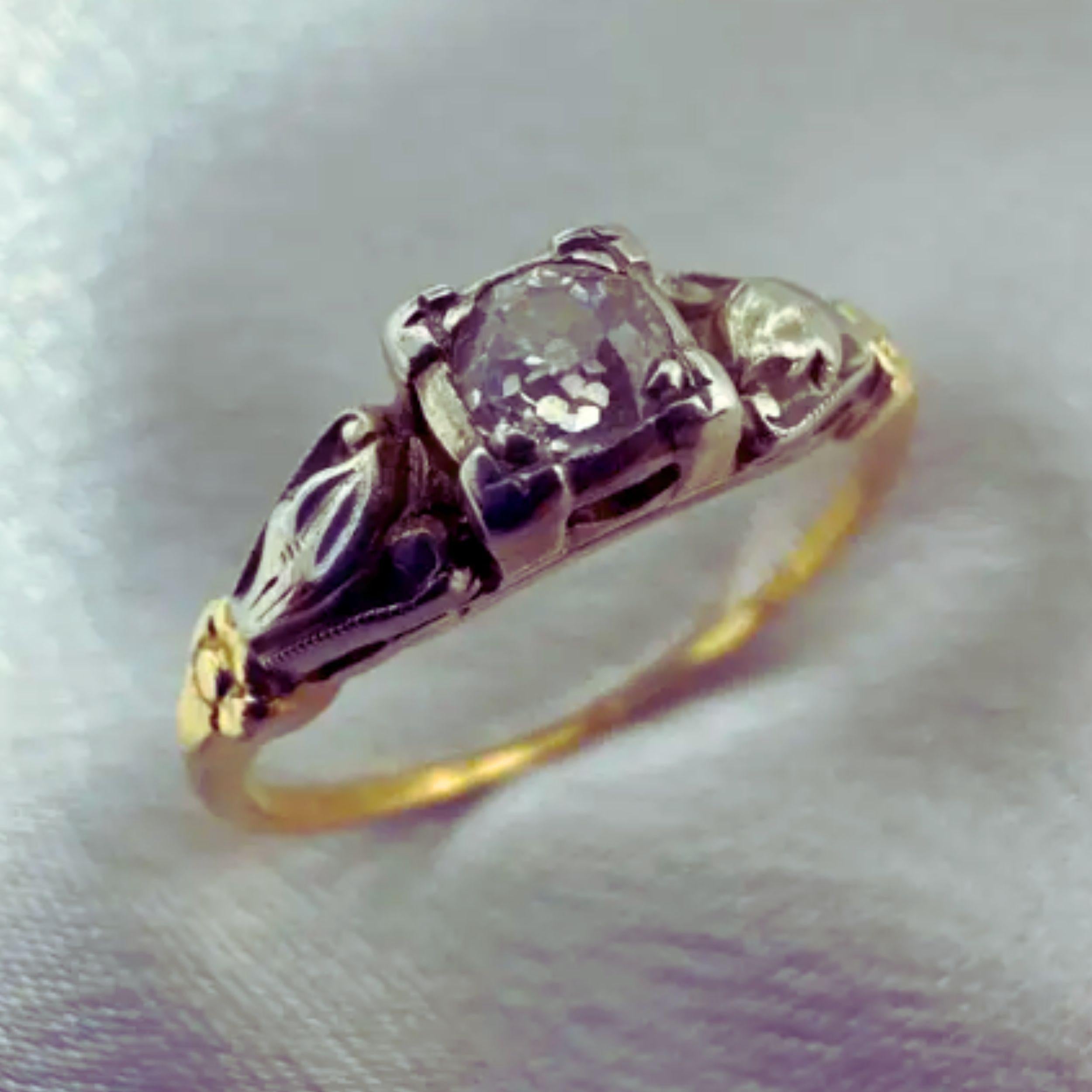 Brilliant Cut Antique 14K Yellow Gold With White Gold Accent Diamond Ring Size: 6 For Sale
