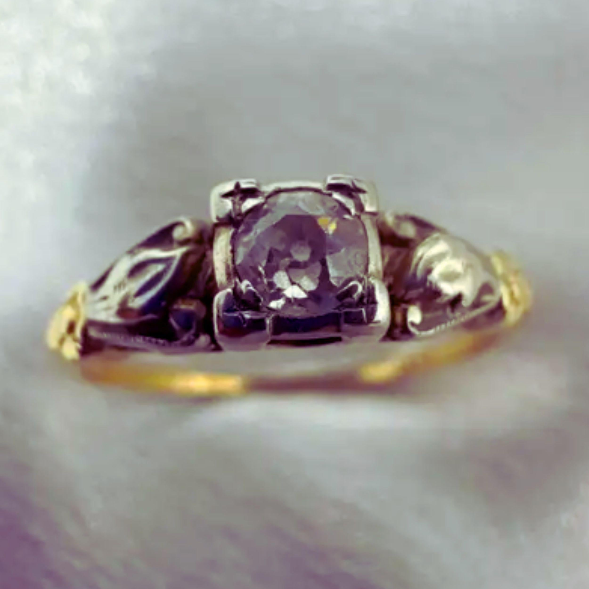 Antique 14K Yellow Gold With White Gold Accent Diamond Ring Size: 6 For Sale 4