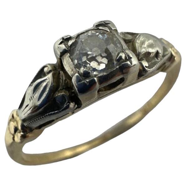 Antique 14K Yellow Gold With White Gold Accent Diamond Ring Size: 6 For Sale