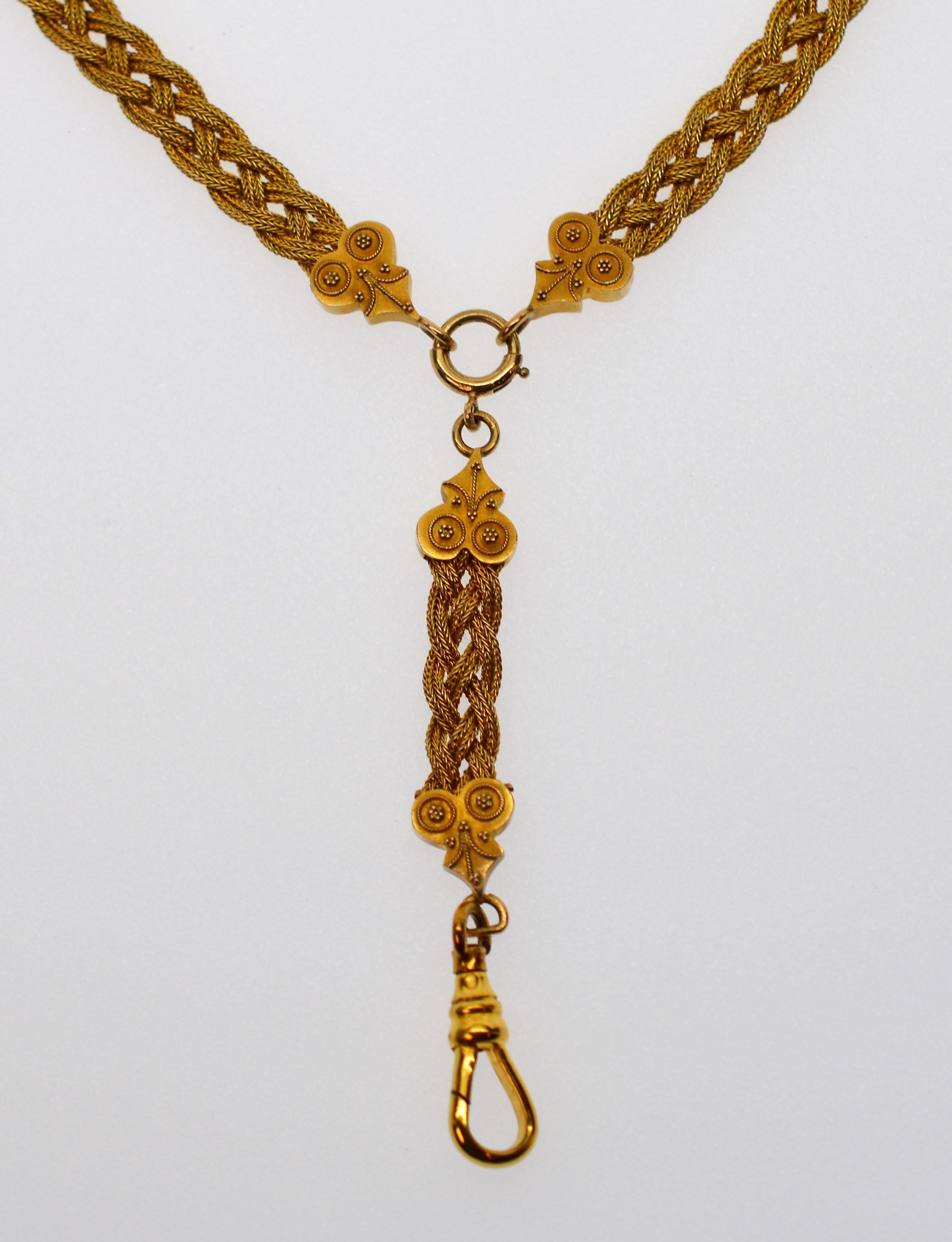 Women's Antique 14K Yellow Gold Woven Edwardian Lanyard Necklace 