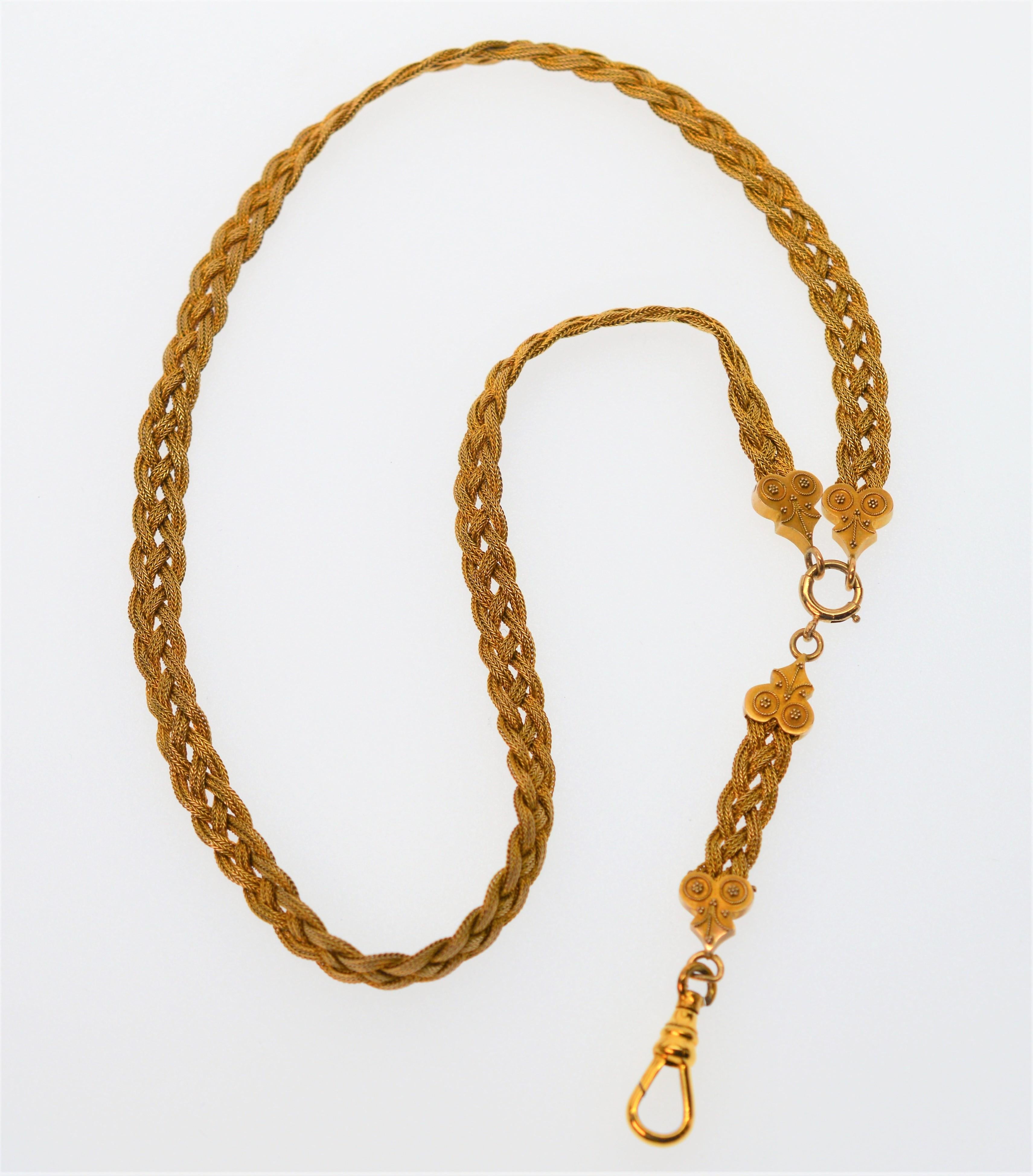 Antique 14K Yellow Gold Woven Edwardian Lanyard Necklace  1