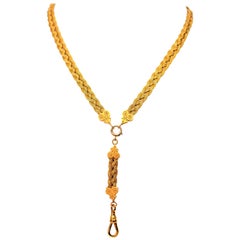 Antique 14K Yellow Gold Woven Edwardian Lanyard Necklace 